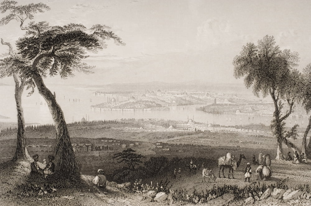 Constantinople From Above Scutari Chrysopolis On The Asian Side Engraved By R Brandard After WH Bartlett Canvas Art - Ken Welsh Design Pics (36 x 24)