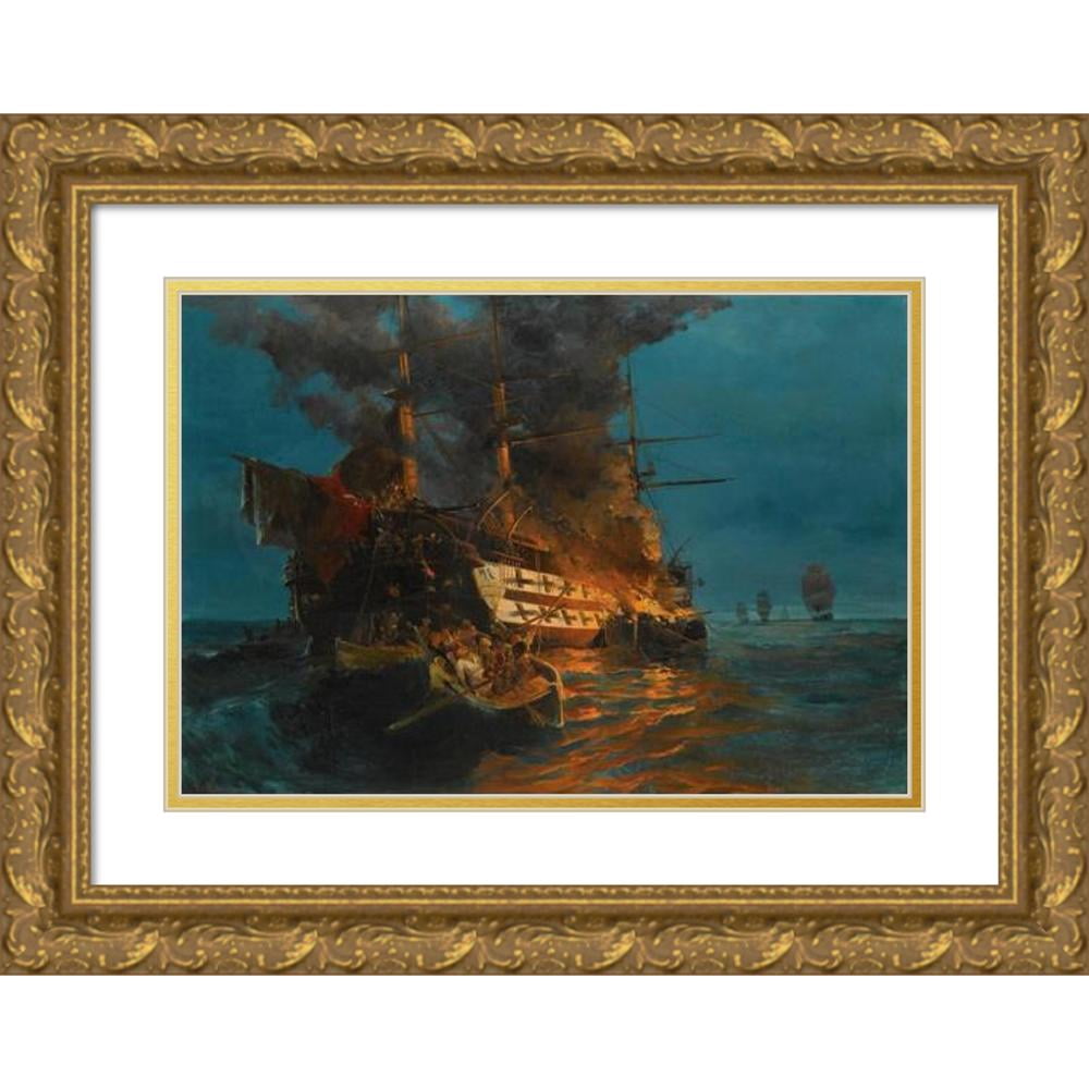 Constantinos Volanakis 18x13 Gold Ornate Wood Frame and Double Matted ...