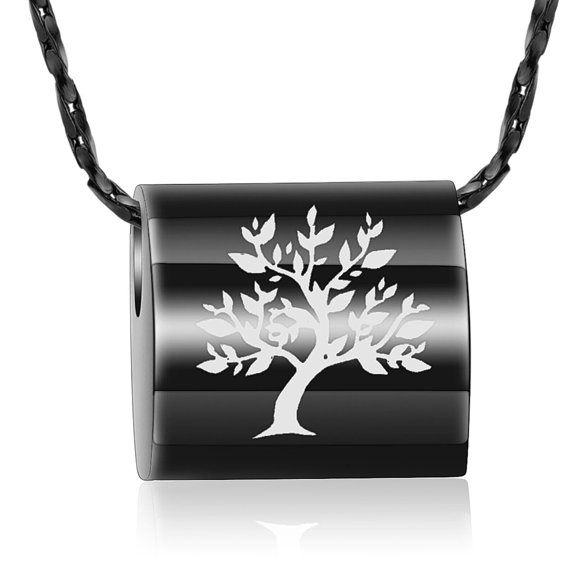 Constantlife Black Lock with Tree of Life Print Cremation Pendant Small Urns for Ashes Keepsake Mini Urn Necklace Memorial Jewelry