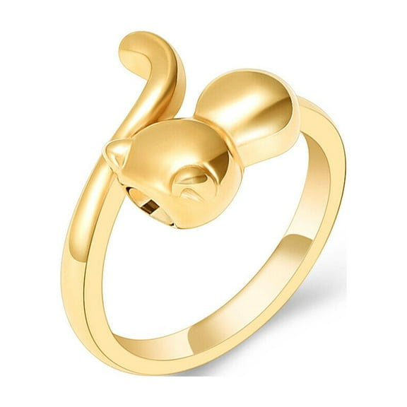 Constantlife Cut Cat Stainless Steel Finger Ring Pet Cremation Urns for Cat Ashes Jewellery Urn Ring