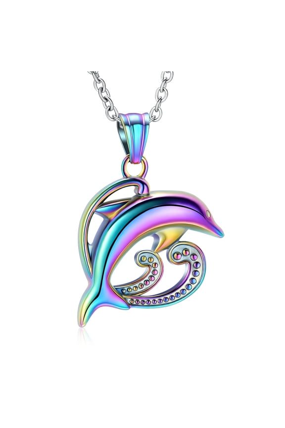 Dolphin Cremation Pendant Small Urns For Ashes Keepsake Urn Necklace-Colorful