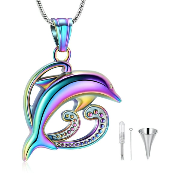 Constantlife Dolphin Cremation Pendant Small Urns For Ashes Keepsake Urn Necklace-Colorful