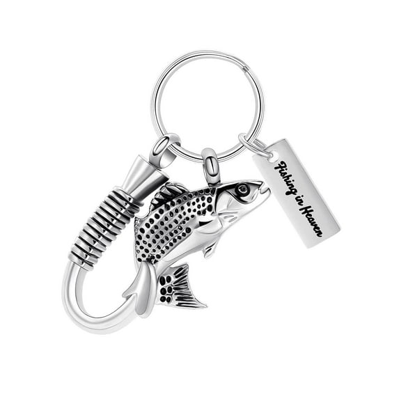 Constantlife Fish Urn Cremation Keyring for Ashes Urn Keychain for Human Ashes Fishing Locket Ashes Holder Keepsake Cremation Memorial Pendant Jewelry