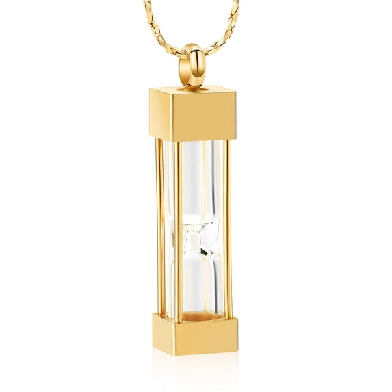Constantlife Glass Hourglass Cremation Jewelry for Ashes Container Vial Urn Necklace Pendant Stainless Steel Rectangular Memorial Cremation Keepsake Jewelry for Women/Men