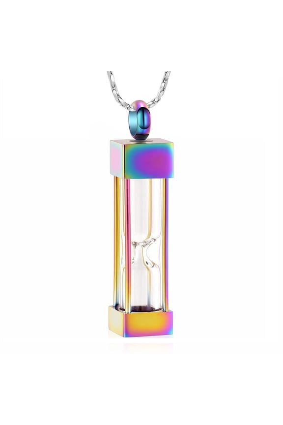 Glass Hourglass Cremation Jewelry for Ashes Container Vial Urn Necklace Pendant Stainless Steel Rectangular Memorial Cremation Keepsake Jewelry for Women/Men