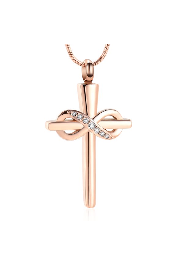 Personalized Engrave Cross with Infinity Cremation Pendant Small Urns for Ashes Keepsake Urn Necklace
