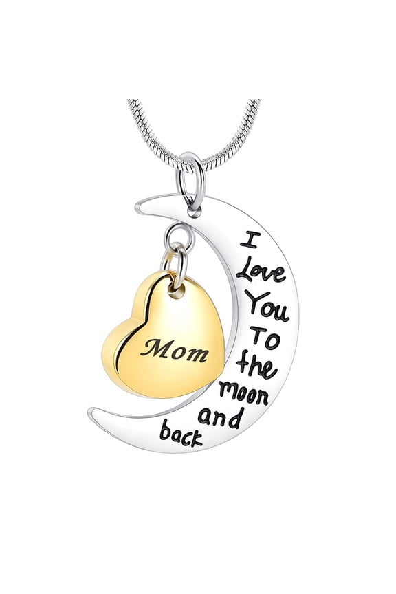 Personalized Engrave Moon with Heart Cremation Pendant Small Urns for Ashes Keepsake Urn Necklace