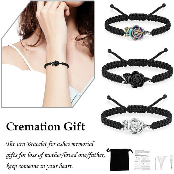 Constantlife Rose Cut Locket Cremation Braided Bracelets Urn Bracelet for Ashes Memorial Bracelet