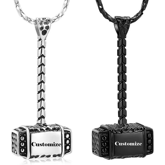 Constantlife (Steel+ Black 2PCS Pack) Norse Viking Thor's Hammer Cremation Pendant Small Urns For Ashes Necklace