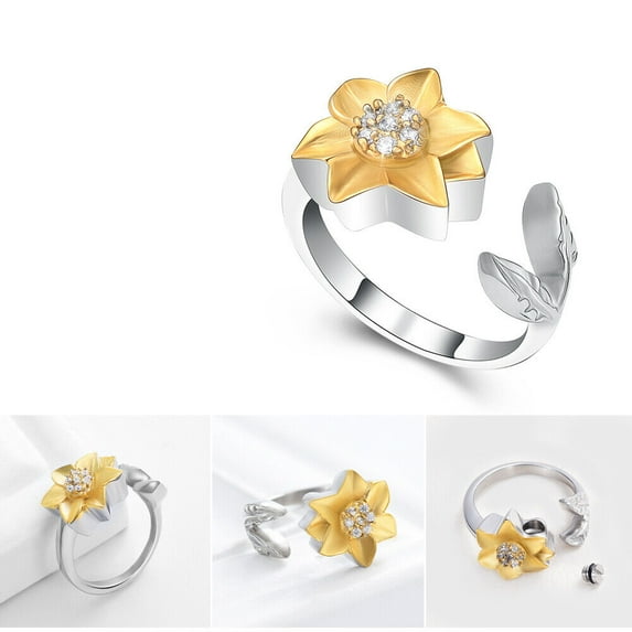 Constantlife Sunflower with Crystal Cremation Jewellery Urns For Ashes Keepsake Urn Ring for Memorial Human Pet