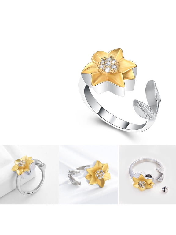 Sunflower with Crystal Cremation Jewellery Urns For Ashes Keepsake Urn Ring for Memorial Human Pet