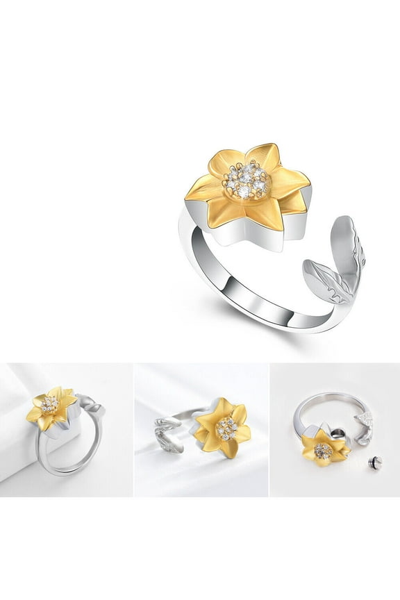 Sunflower with Crystal Cremation Jewellery Urns For Ashes Keepsake Urn Ring for Memorial Human Pet