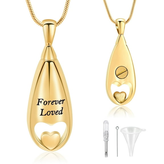 Constantlife Teardrop with Heart Cremation Jewelry for Ashes Urn Necklace Lockets for Human Ashes Holder Necklace for Memorial Family Friend Pet