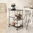 thumbnail image 1 of Constanza Bar Cart Black Serving Cart, Modern Style, Tinted Tempered Glass, Natural Marble rectangular shape tabletop, Steel, Indoor Bar, 1 of 5
