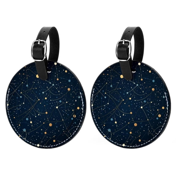 Constellation 2Pcs PU Leather Round Luggage Tags with Privacy Cover and Name ID Tag for Suitcase, Handbags, Backpacks, School Bags