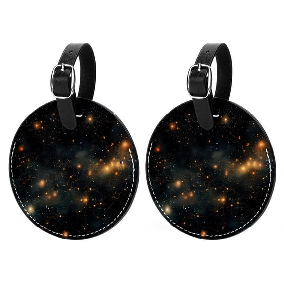 Constellation 2Pcs PU Leather Round Luggage Tags with Privacy Cover and Name ID Tag for Suitcase, Handbags, Backpacks, School Bags