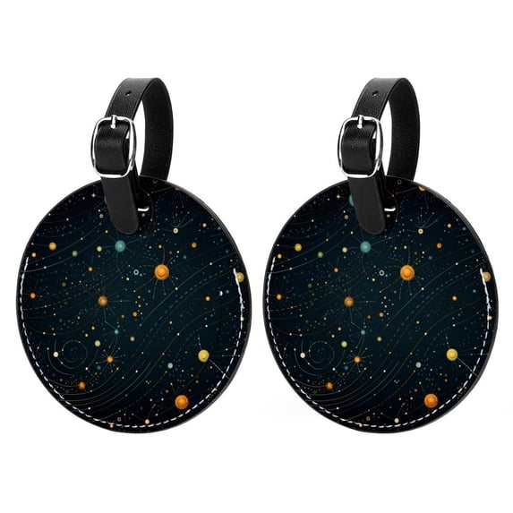 Constellation 2pcs PU Leather Round Bag Tags Suitcase Handbag Tags with Privacy Cover and Name ID Tag for Travel Luggage, Handbags, Backpacks, School Bags