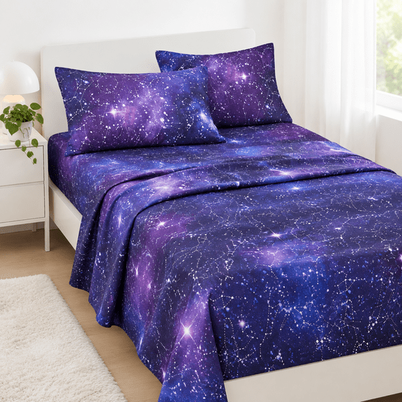 - Constellation Bed Sheets 4-piece Sheet Set Celestial Space Witchy Star Galaxy Astrology Bedding Deep Pocket Indigo Purple Size