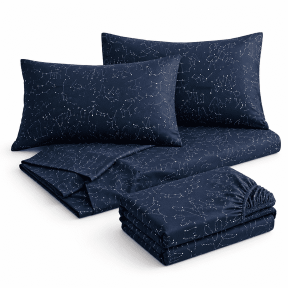 - Constellation Bed Sheets 4-piece Sheet Set Celestial Space Witchy Star Galaxy Astrology Bedding Deep Pocket Navy Blue Size