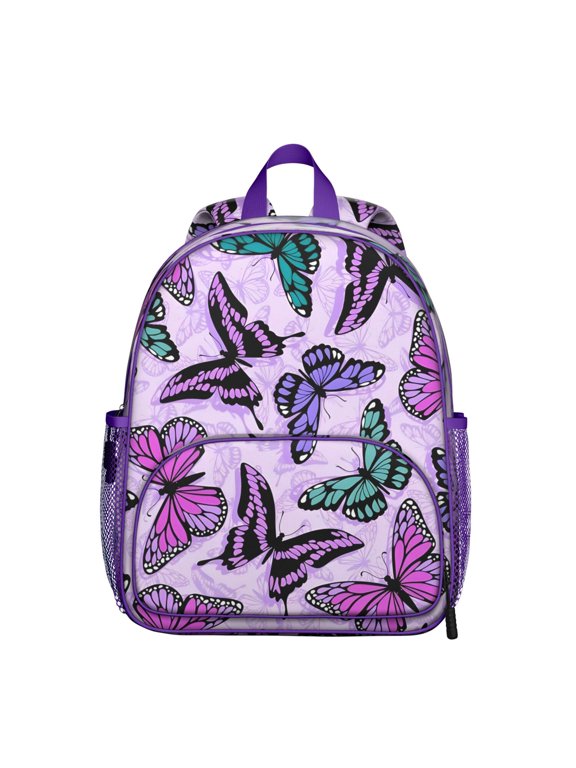 Butterfly Student Backpack – Night Sky Pattern with Watercolor Wings and Floral Fantasy Aesthetic Design