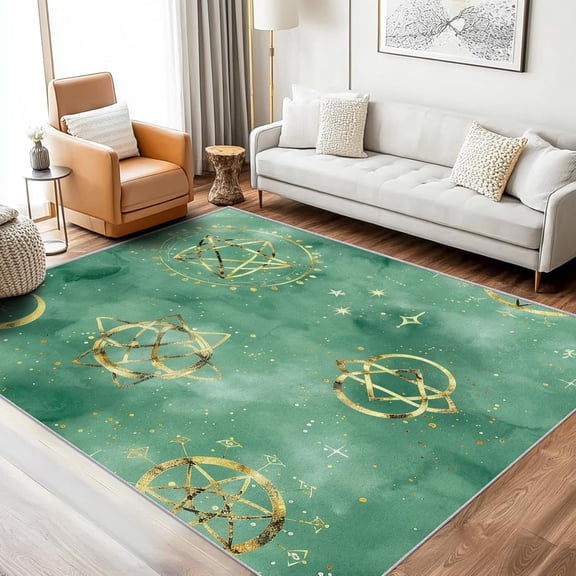 Constellation Celestial Rune Area Rug, Mystical Design Carpet, Washable Non Slip Soft Low Pile, Living Room Bedroom Kitchen Office Mat 5x8ft