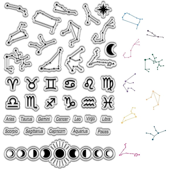Constellation Clear Stamps Moon Phase Reusable Background Postmark Transparent Silicone Stamp Seals for Journaling Card Making Decor DIY Scrapbooking Supplies Film Frame colorful