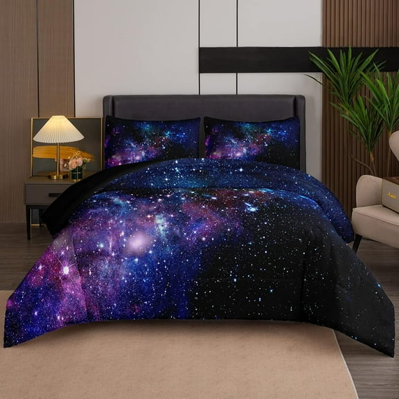 Psoiuetr Galaxy Comforter Set Outer Space Blue and Purple Starry Sky Night Pattern Bedding Set for Girls Boys Kids Teens Twin Size with 1 Comforter 2 Pillowcases