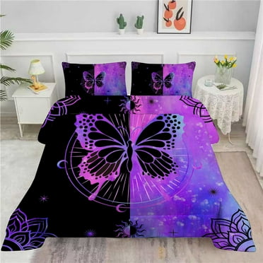 Butterfly Comforter Set Twin Size for Girls Kids Teens Black Blue Purple Tie Dye Bedding Set 3 Pieces