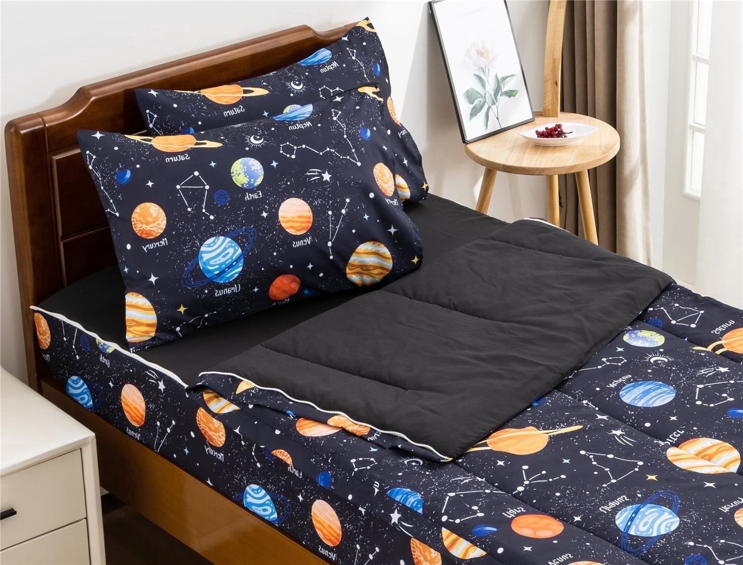 NTBED 3-Piece Kids Comforter Set - Zipper Bedding for Boys, Twin - Outer Space Galaxy Theme