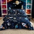 thumbnail image 1 of Psoiuetr Galaxy Comforter Set Space Rocket Blue Bedding Set for Girls Boys Kids Teens Queen Size with 1 Comforter 2 Pillowcases, 1 of 5
