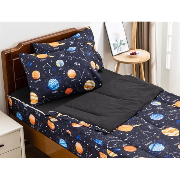 NTBED 3-Piece Kids Comforter Set - Zipper Bedding for Boys, Twin - Outer Space Galaxy Theme