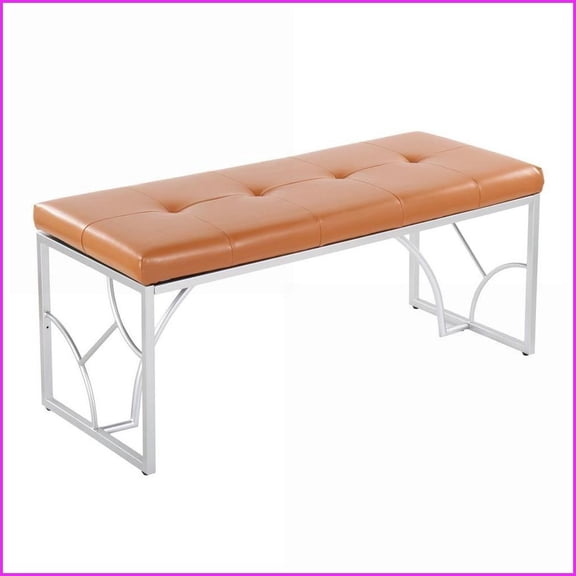 Constellation Contemporary Bench with Silver Metal Frame & Plush Cushion by LumiSource | Camel Faux Leather