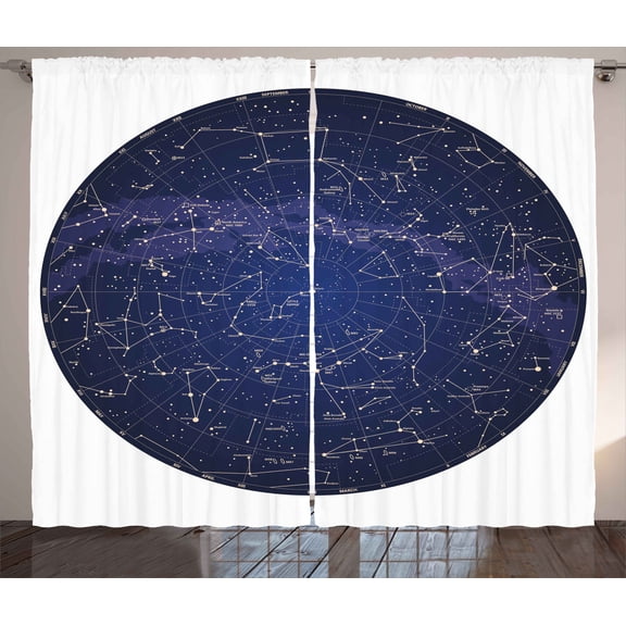Ambesonne Constellation Curtains 2 Panel Set, Sky Map Northern, 108" x 84", Blue Cream Violet Blue