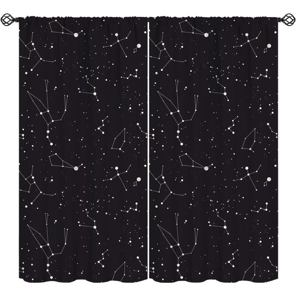 Constellation Curtains, Black Galaxy Constellations Symbol Pattern Window Treatments, Rod Pocket Thermal Insulated Drapes 2 Panels Set for Bedroom Living Room, 63" W X 63" L