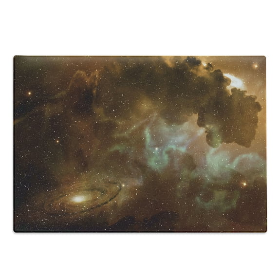 Constellation Cutting Board, Dusty Nebula Spiral Galaxy of Stars Infinity, Decorative Tempered Glass Cutting and Serving Board, Large Size, Pale Coffee Mint Green, by Ambesonne
