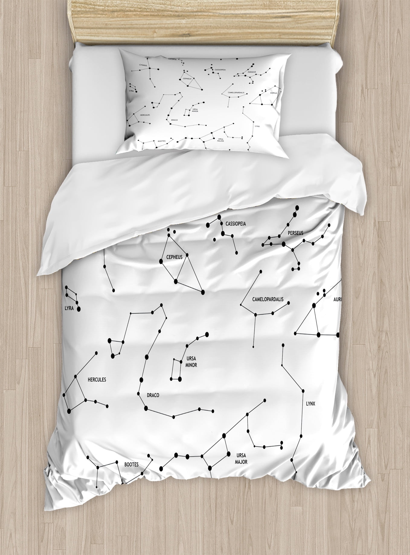 Twin White and Black Constellation Duvet Cover Set