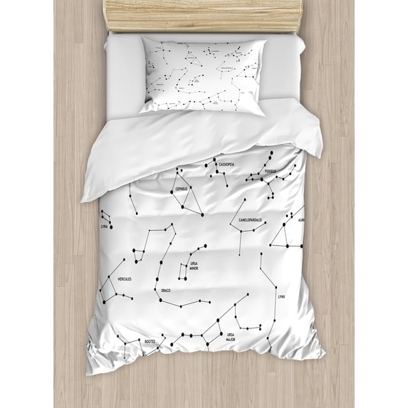 Constellation Duvet Cover Set, Astronomic Theme Group Stars Names Classical Scientific Composition, Decorative 2 Piece Bedding Set with 1 Pillow Shams, Twin Size, Charcoal Grey White, by Ambesonne