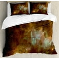 thumbnail image 1 of Constellation Duvet Cover Set, Dusty Nebula Spiral Galaxy of Stars Infinity, Decorative 3 Piece Bedding Set with 2 Pillow Shams, Calking Size, Pale Coffee Mint Green, by Ambesonne, 1 of 3