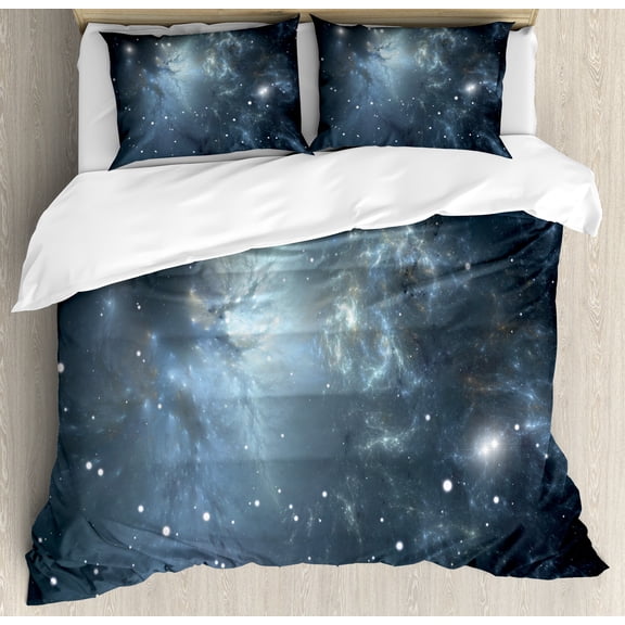 Constellation Duvet Cover Set, Infinite Space with Nebula and Stars Universal Energy Cosmology, Decorative 3 Piece Bedding Set with 2 Pillow Shams, King Size, Pale Blue Black White, by Ambesonne