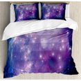 thumbnail image 1 of Constellation Duvet Cover Set, Purple Nebula Mysterious Cluster Motion Smoky Dreamy Outer Space, Decorative 3 Piece Bedding Set with 2 Pillow Shams, Calking Size, Purple Aqua Dark Blue, by Ambesonne, 1 of 3