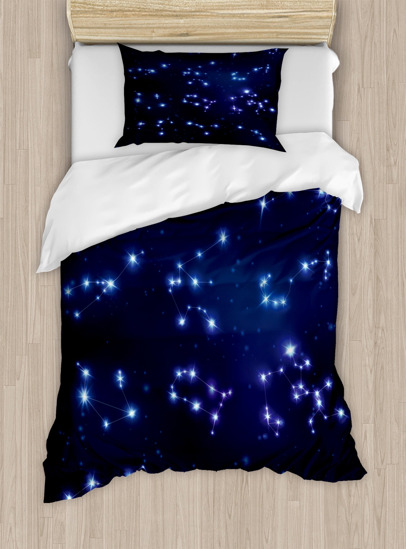 Twin Blue Constellation Microfiber Duvet Cover Set