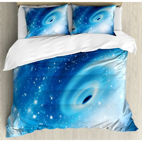 Constellation Duvet Cover Set, Supermassive Black Hole at the Milky Way Galactic Center Astral Motion, Decorative 3 Piece Bedding Set with 2 Pillow Shams, Calking Size, Aqua Blue White, by Ambesonne