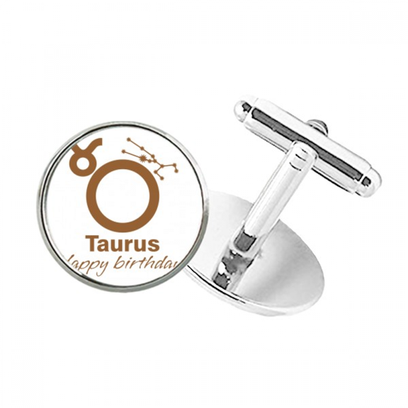 Constellation Fate Birthday Celebration Taurus Round Button Cuff Clip Stud Cufflinks