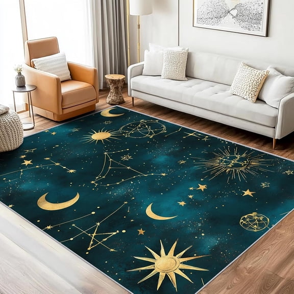 Constellation Galaxy Tarot Area Rug, Mystical Celestial Design Carpet, Washable Non Slip Soft Low Pile, Living Room Bedroom Kitchen Office Mat 5x8ft