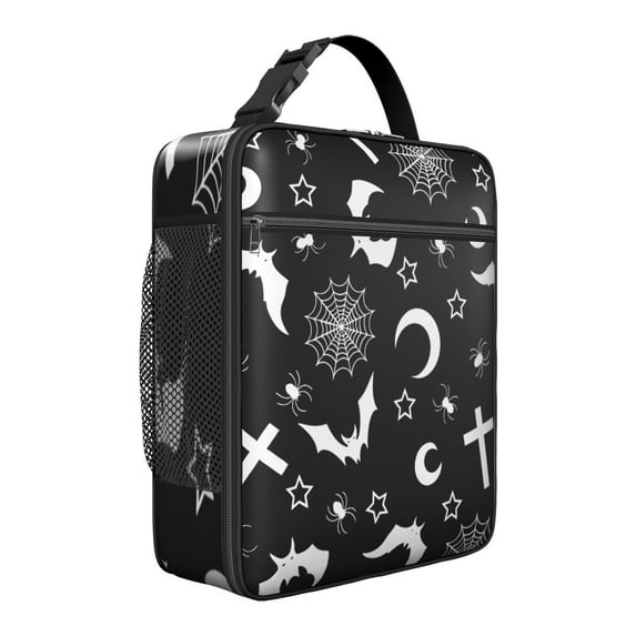 Constellation Gothic Lunch Box: Starry Night Pattern with Gold Sun/Moon Accents - Insulated Reusable Bag, Leakproof Cooler Tote with Zipper Closure