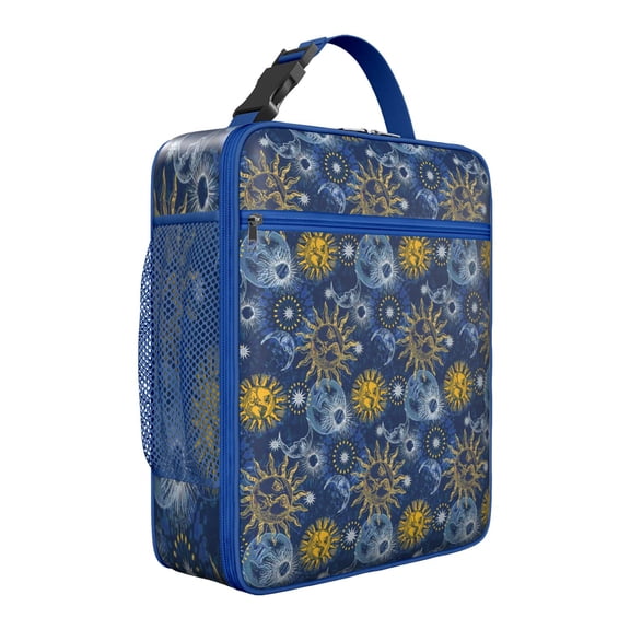 Constellation Gothic Lunch Box: Starry Night Pattern with Gold Sun/Moon Accents - Insulated Reusable Bag, Leakproof Cooler Tote with Zipper Closure