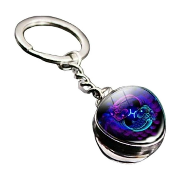 Constellation Keychain Pendant Glass Gem Glow in the Dark Zodiac Keyring for Car Keys and Bags Personalized Gift Pisces