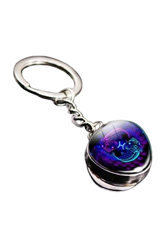 Constellation Keychain Pendant Glass Gem Glow in the Dark Zodiac Keyring for Car Keys and Bags Personalized Gift Pisces
