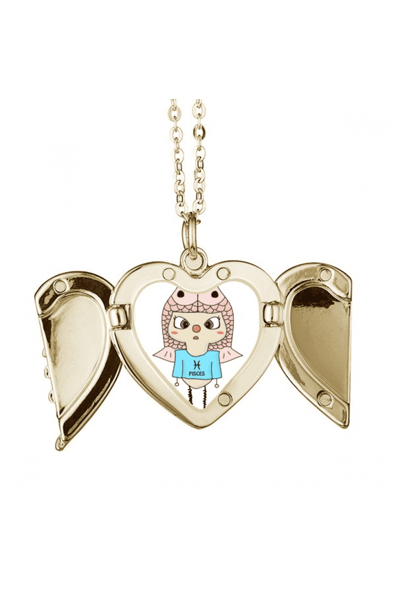 Constellation Luck Tendency Pisces Jupiter UU Folded Wings Peach Heart Pendant Necklace