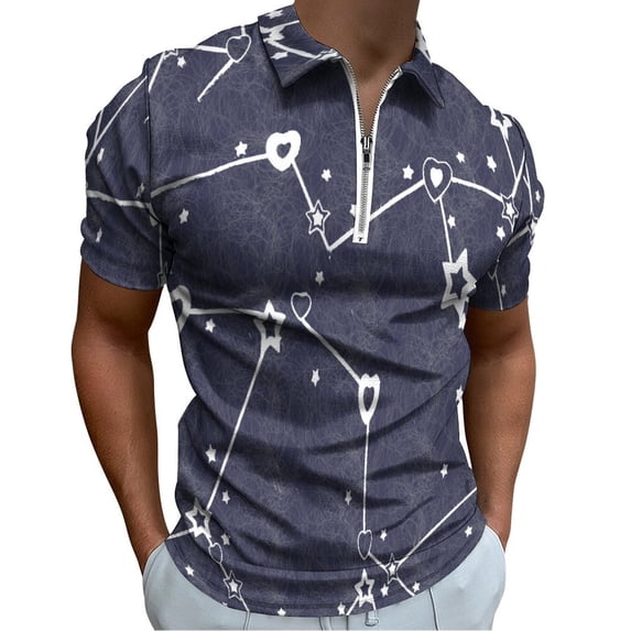 Constellation Men Zipper T-shirt Summer Casual Short Sleeve T-shirt Top